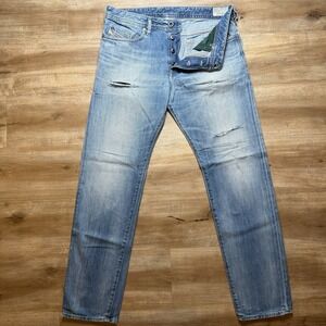 Diesel Buster Jeans Men 34x32 Blue Slim Tapered Light Wash Distressed Fade 0849A